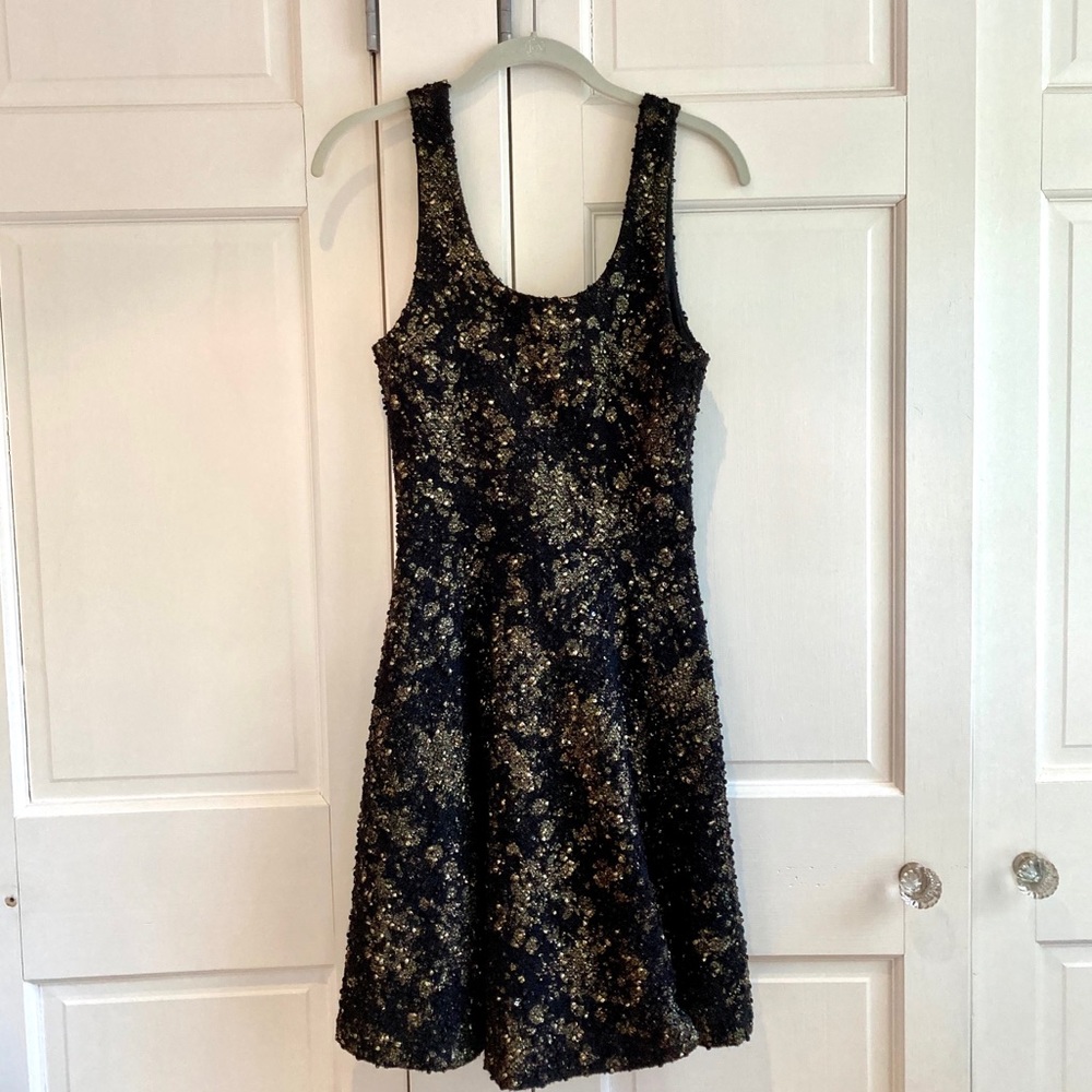 Gold Black Tweed Sequin Dress